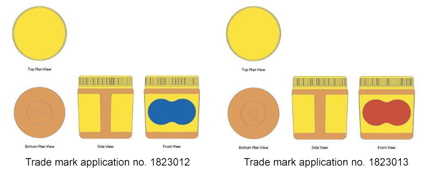 Images showing the markings on Kraft and Bega peanut butter jars